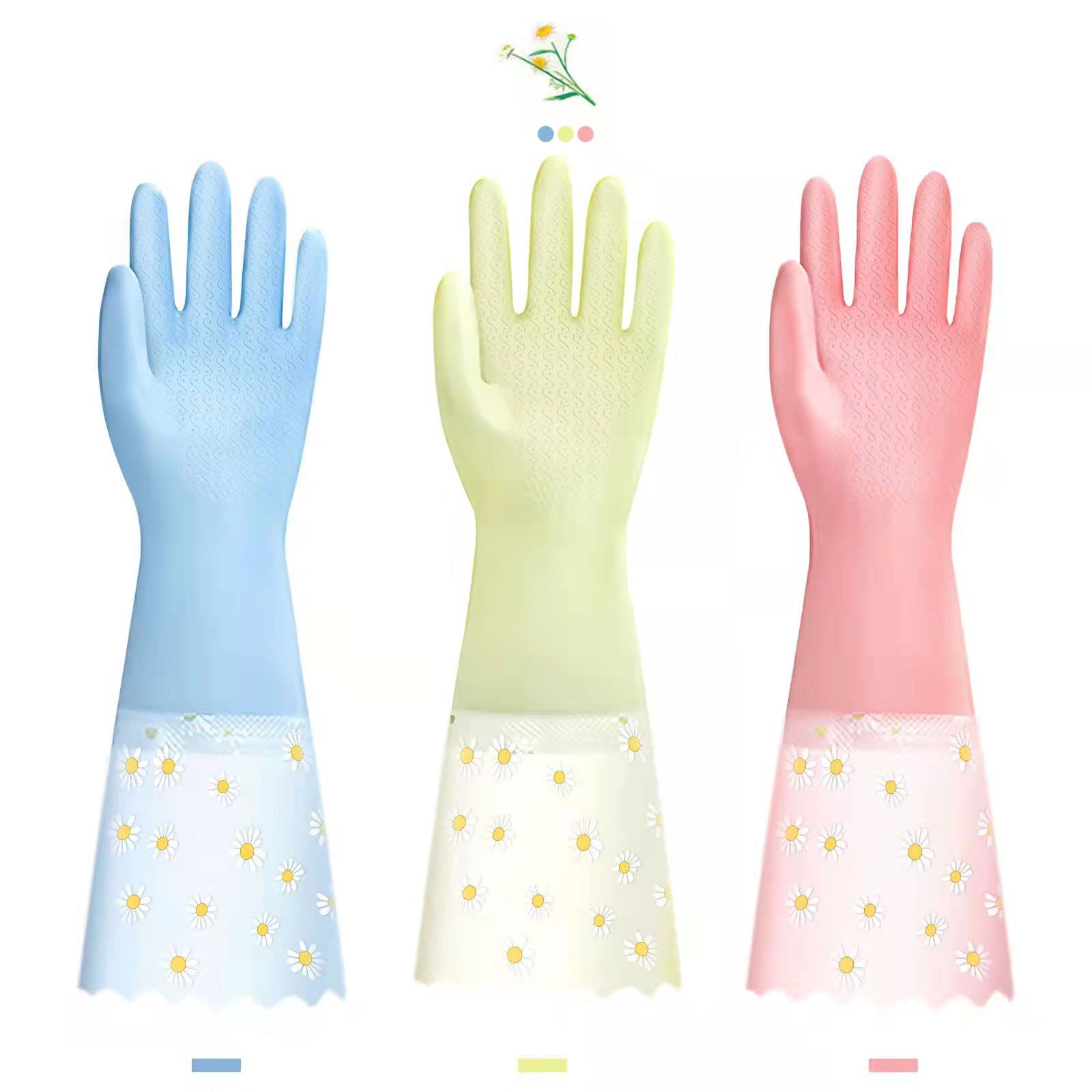 Photo 1 of (used) KAQ Dishwashing Cleaning Gloves 3 Pairs - Reusable Rubber Gloves Non-Slip Laundry Kitchen Gardening Waterproof Household Gloves(Medium)