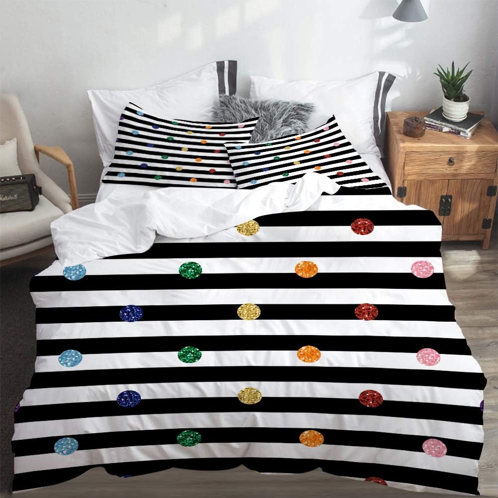 LONSANT Duvet Cover Set King Size Seamless Rainbow Colorful dot Glitter on Light