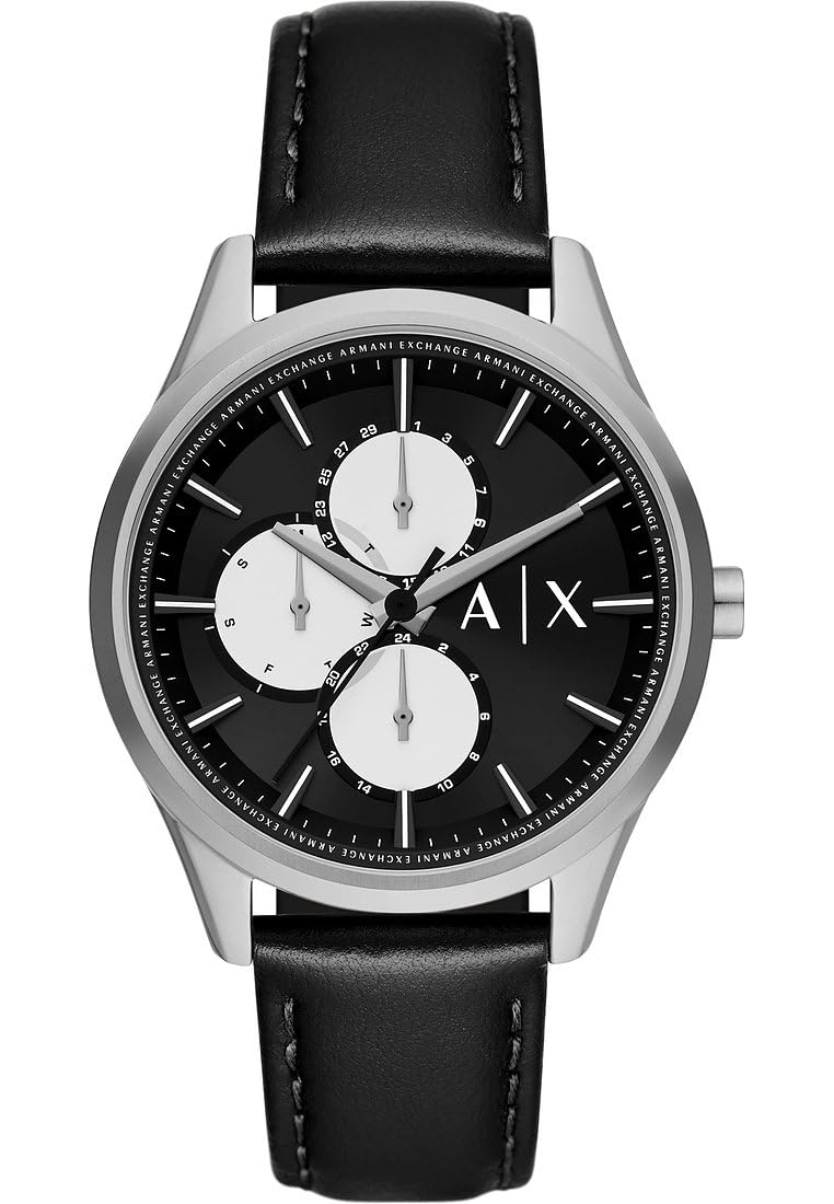 Armani Exchange Watch for Men, Quarz-Multifunktionswerk und 42 mm Gehäusegröße mit Lederarmband