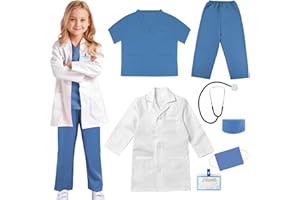 COTATERO Doctor Scrubs Costume for Kids With Stethoscope Lab Coat Career Day Costume Doctor Dress Up For Boys Girls 3-12