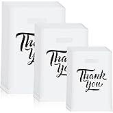 Jeyiour 300 Pcs Thank You Merchandise Bags 3 Size Shopping Bags for Business with Handles Thank You Gift Plastic Boutique Goodie Sacks for Wedding Stores Packaging(White)