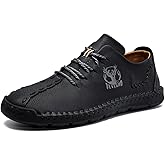 FLYLAND Men's Causal Loafers Leather Handmade Driving Oxford Flats Comfortable Walking Shoes Chukka Boots Business Work Office Shoes