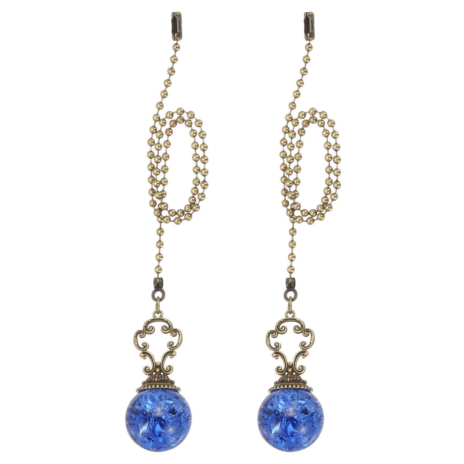 PATIKIL 15" Ceiling Fan Pull Chain, 2 Pcs Crystal Pull Chain Fan Connector Vintage Ceiling Fan Ornament Fan Chains Extender for Ceiling Light Lamp Fans, Blue (Ball)