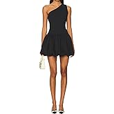 NADIA FRACA Women's Summer Sleeveless A-Line Flared Dress Bubble One Shoulder Ruffle Hem Mini Dresses