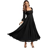 Ever-Pretty Women's Fall Winter Semi Formal Wedding Guest Dress Square Neck Long Sleeve Chiffon Maxi Bridesmaid Dresses 2522