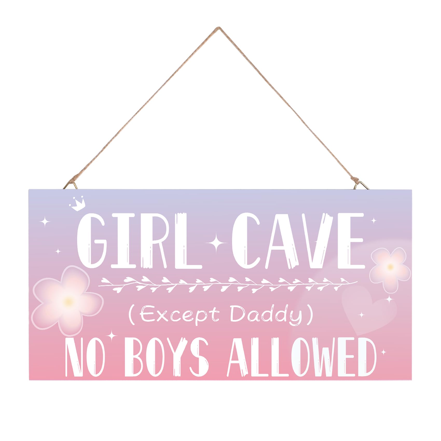 Girl Cave Sign, Hanging Bedroom Door Decoration Sign for Woodland Nursery Home Decor, No Boys Allowed Except Daddy Signs Wall Decorations, Cute Purple Wall Room Decor for Teen Girls