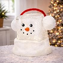 Ice Cube Snowman Snow Globe 13.5”H LED Lighted Spinning Glitter