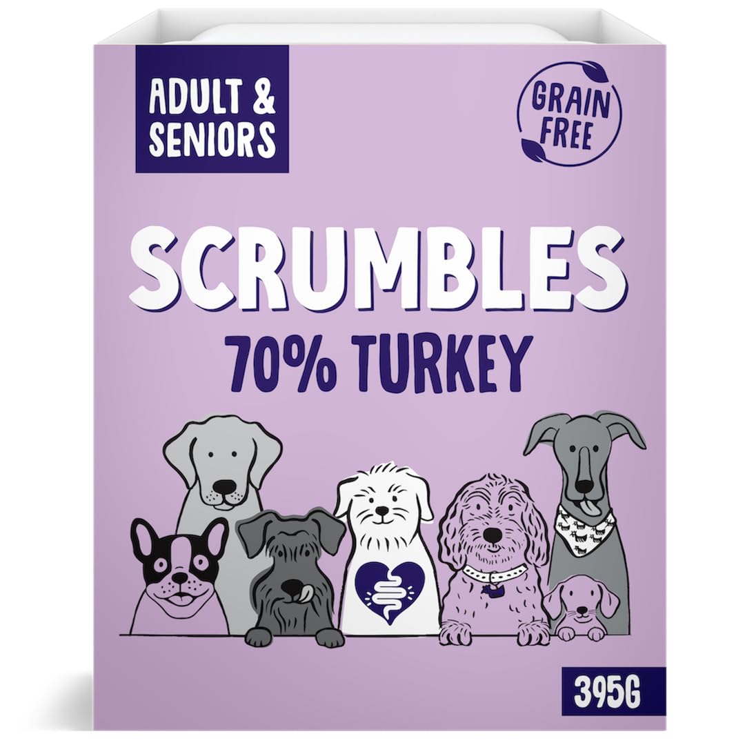 Scrumbles Natural Wet Dog Food, Grain Free Recipe with 70% Turkey and Slippery Elm, 7x 395g