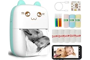 JEPEERBZ Mini Printer Portable, Inkless Sticker printer with 8 Rolls Paper, Bluetooth Wireless mini thermal printer Compatible with iOS + Android for Journal, Memo, Photo, Print Pod Gifts for Girls Kids