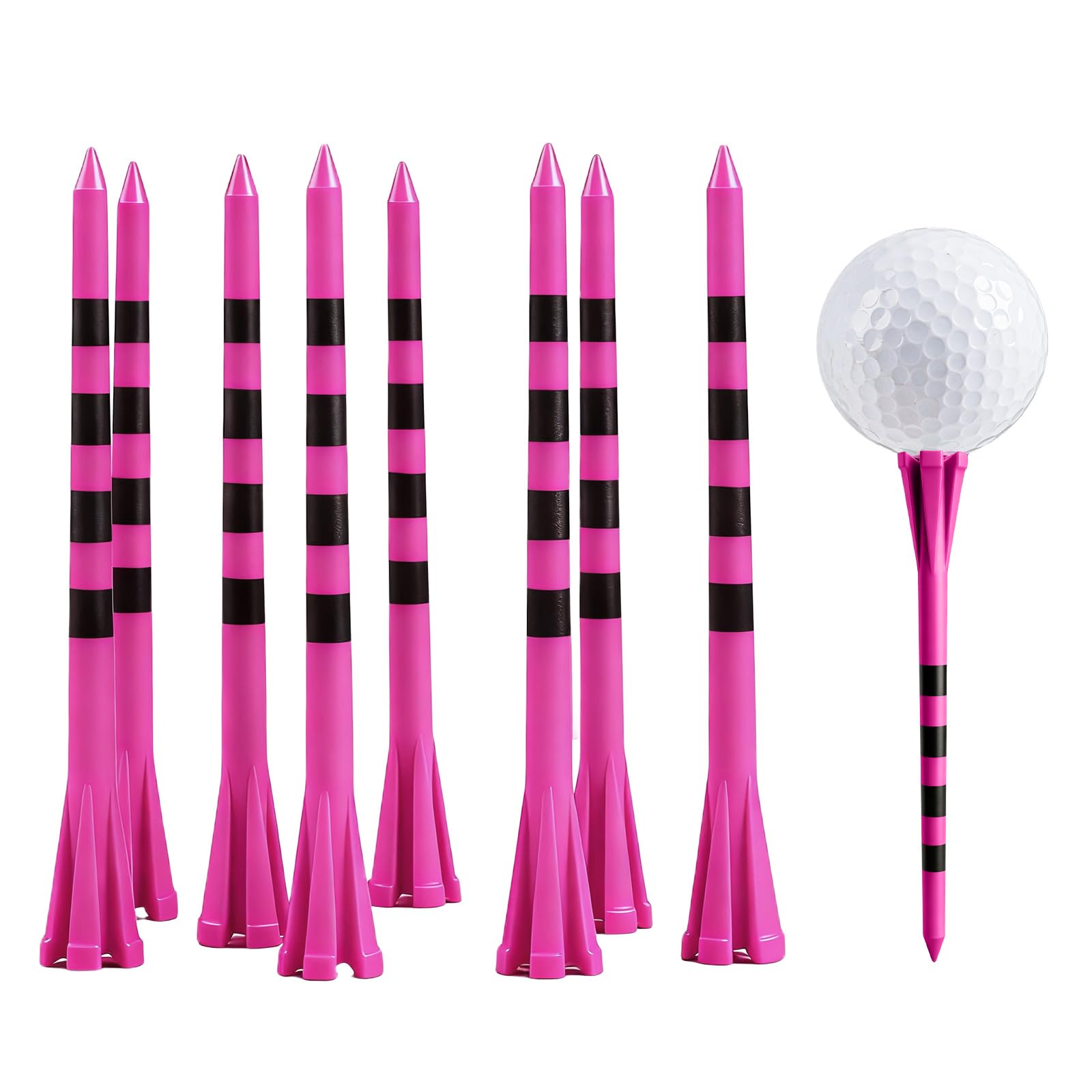 FINGER TEN Plastic Golf Tees Extra Long 4/5 Inch Value 30 Pack, Upgrade & Low Friction Long Tees To Improve Distance Accuracy, Consistent Height With Stripes To Practice (Pink, 4 Inch 30 Pack)