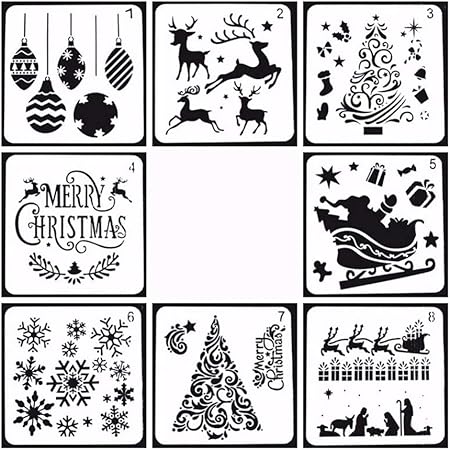 Disegni Di Natale Fiocchi Di Neve.Supvox 8pcs Stencil Per Pittura Temi Natalizi In Plastica Albero Di Natale Cavo Fiocco Di Neve Alci Lettere Disegno Modelli Stencil Amazon It Casa E Cucina