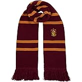 Harry Potter Gryffindor Knitted Crest Scarf - Deep Red & Yellow - Embroidered House Lion Badge - 66 ” x 7 ” - Soft Winter Knit Scarf for Kids & Adults - Wizarding World Accessory