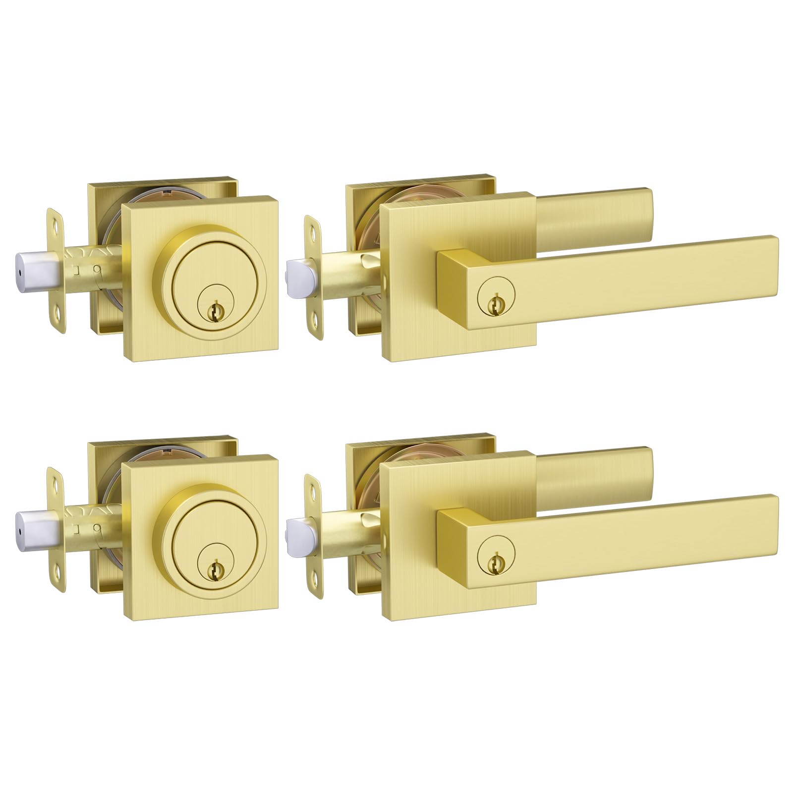 Photo 1 of Haidms 2 Pack Gold Exterior Door Lock Set, Front Door Handle and Deadbolt Set, Gold Entry Door Locksets with Deadbolt, Heavy Duty Zinc-alloyed Front Door Lock Set