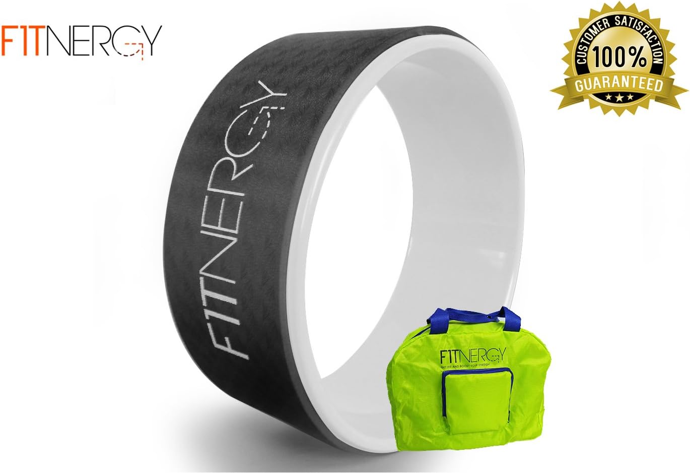 F1TNERGY Yoga Wheel Free Carry Bag Strongest & Comfortable Thick Cushion - Stretch Back Bends & Aches Relieve Improve Balance Hold 450lb Dharma Equipment Mat Stretch Strap Physical Therapy Bands