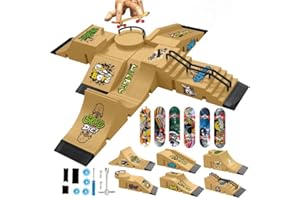 Fingerboard Skate Park Set Compatible with Tech Deck Skateboards, Includes 6 Ramps, 6 Fingerboards, and Obstacles, Ideal for 