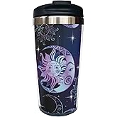 Fenmshairy Sun Moon and Stars Travel Coffee Mug 13 Oz, Funny Goth Stainless Steel Insulated Tumbler Cup with Lid, Novelty Anniversary, Birthday & Christmas Gift for Men, Women, Friend, Sister, Bestie