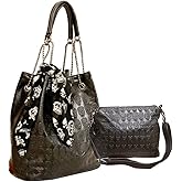 Womens Skull Print PU Leather Hobo Tote Shoulder Bag Package Handbag with Gift