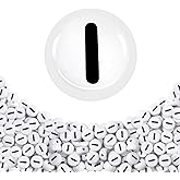TOAOB 100pcs Vowel Letter Beads 4x7mm White Acrylic Alphabet Beads Individual Black Round Letter I Bead for DIY Friendship Bracelets Necklaces Keychains Jewelry Making
