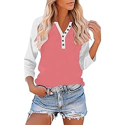 3/4 Length Sleeve Womens Tops Cotton Dressy V Neck