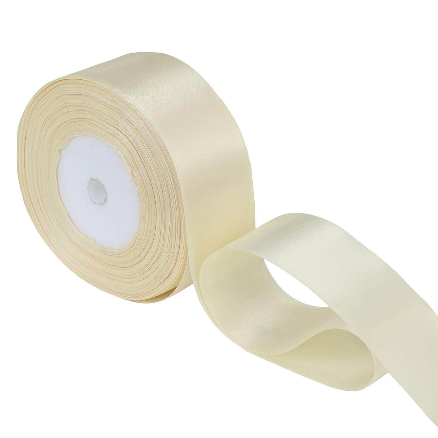 Trimming Shop Cream Ribbon Roll - 25mm x 25 Metres - Double Sided Satin Brightly Coloured - 100% Polyester - for Gift Wrapping, Decorating, Arts and Craft - Machine Washable