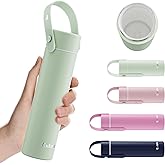 Exllena 【Upgraded】 Ceramic Lined Small Insulated Water Bottle 10oz with Adjustable Silicone Handle–Small Flask for Hot & Cold Drinks, Ideal for Purse, Lunchbox...(Mint Chill)
