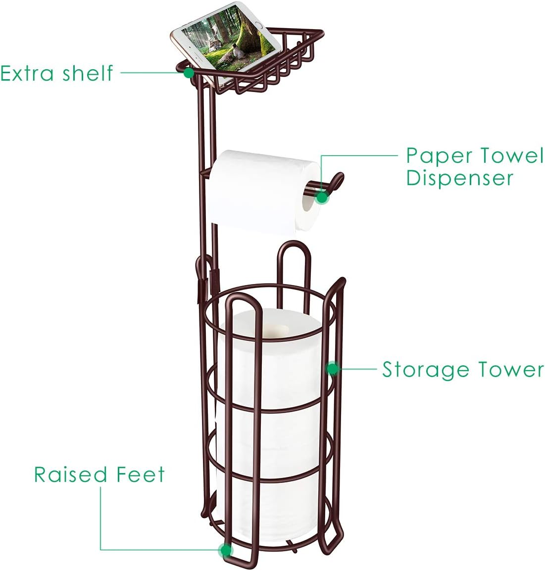TomCare Toilet Paper Holder Toilet Paper Stand 4 Raised Feet Bathroom Accessories Portable Tissue Paper Dispenser Reserve Free Standing Toilet Paper Roll Storage Shelf Bathroom Bronze: Home & Kitchen