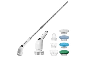 Qimedo Handheld Spin Scrubber with Smart Display, Rechargeable Electric Scrubber for Cleaning, Cordless Power Dish Scrubber with 6 Brushes for Bathtub Grout Tile Floor