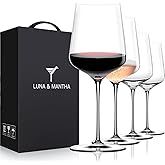LUNA & MANTHA Wine Glasses Set of 4, 15 oz Hand Blown Crystal Red White Wine Glasses with Stem, Ideal Gift for Set, Toasting at Weddings or Birthdays