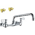 BWE Commercial Kitchen Faucets, Kitchen Sink Faucet, 8 Inch Center with 8" Swivel Spout 2 Handles Backsplash Mounted Sink Faucets Chrome Heavy Duty Brass, Laundry Faucet Restaurant Mixer Tap