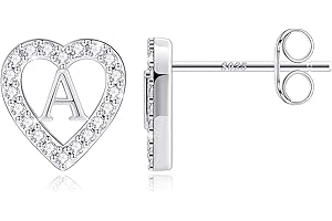 Anoup Heart Initial Stud Earrings - Gifts for Girls, Sterling Silver Post 14K Gold Plated All Over Hypoallergenic | CZ Simulated Diamond Stud Earrings | Birthday Gifts for Kids Toddlers Daughter