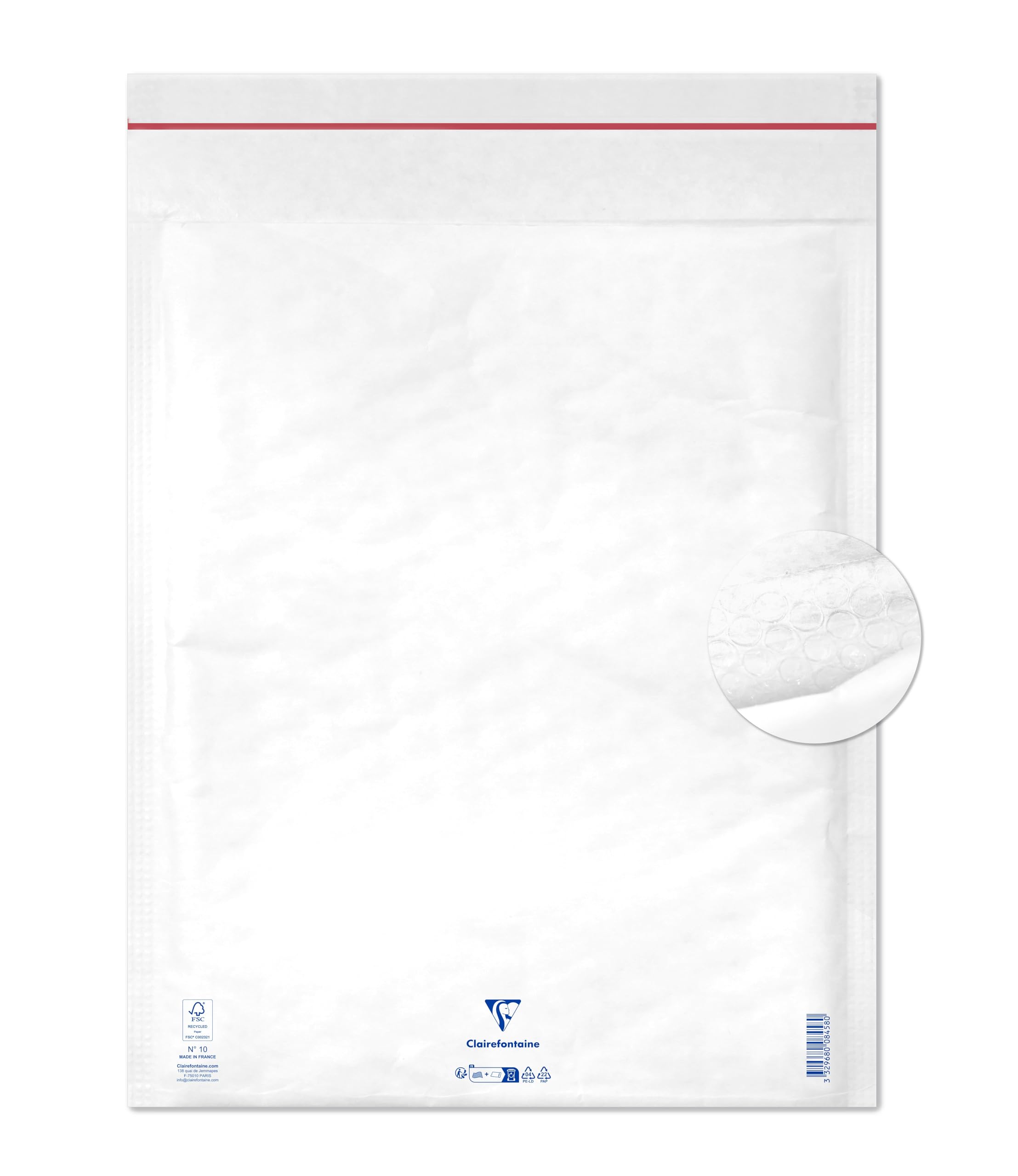 Clairefontaine 7358C - Pack of 10 Padded Envelopes - Lined with Bubble Wrap - Size: 350x470 mm - 90g/m² - White Colour - Mailing - Manufactured in France