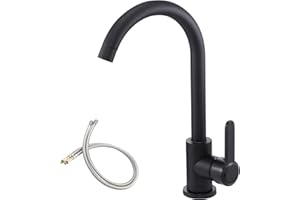 LEADAHEAD High Arc Bar Sink Faucet Black Single Hole Kitchen Sink Faucet Single-Handle RV Faucet Prep Sink Tap with 360º Swivel Spout Kitchen Mixer Tap with 24Inch Water Supply Lines