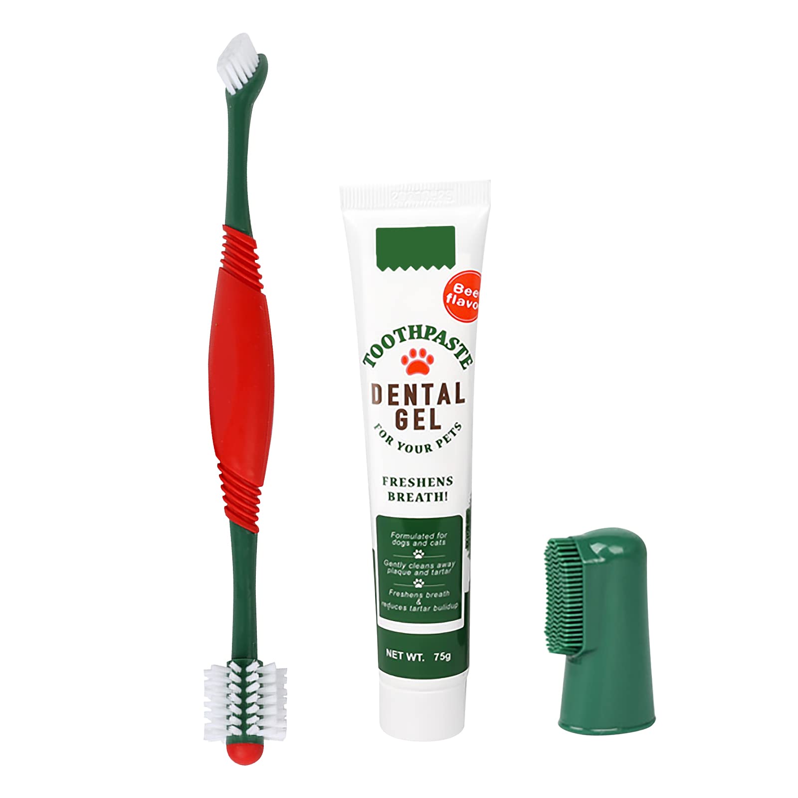 Pet Dog Toothbrush Cat Finger Toothbrush Toothpaste 360° Teeth Cleaning Fresh Breath Kit Beef Flavor Dog Plaque Removal Health Supplies