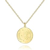 LOUISE VELLA Gold Pendant Necklaces for Women 14K Gold Necklaces for Women Sun and Moon Pendant Necklace Blend Modern Trends with Vintage Charm Coin Necklace Adjustable in Length 18in