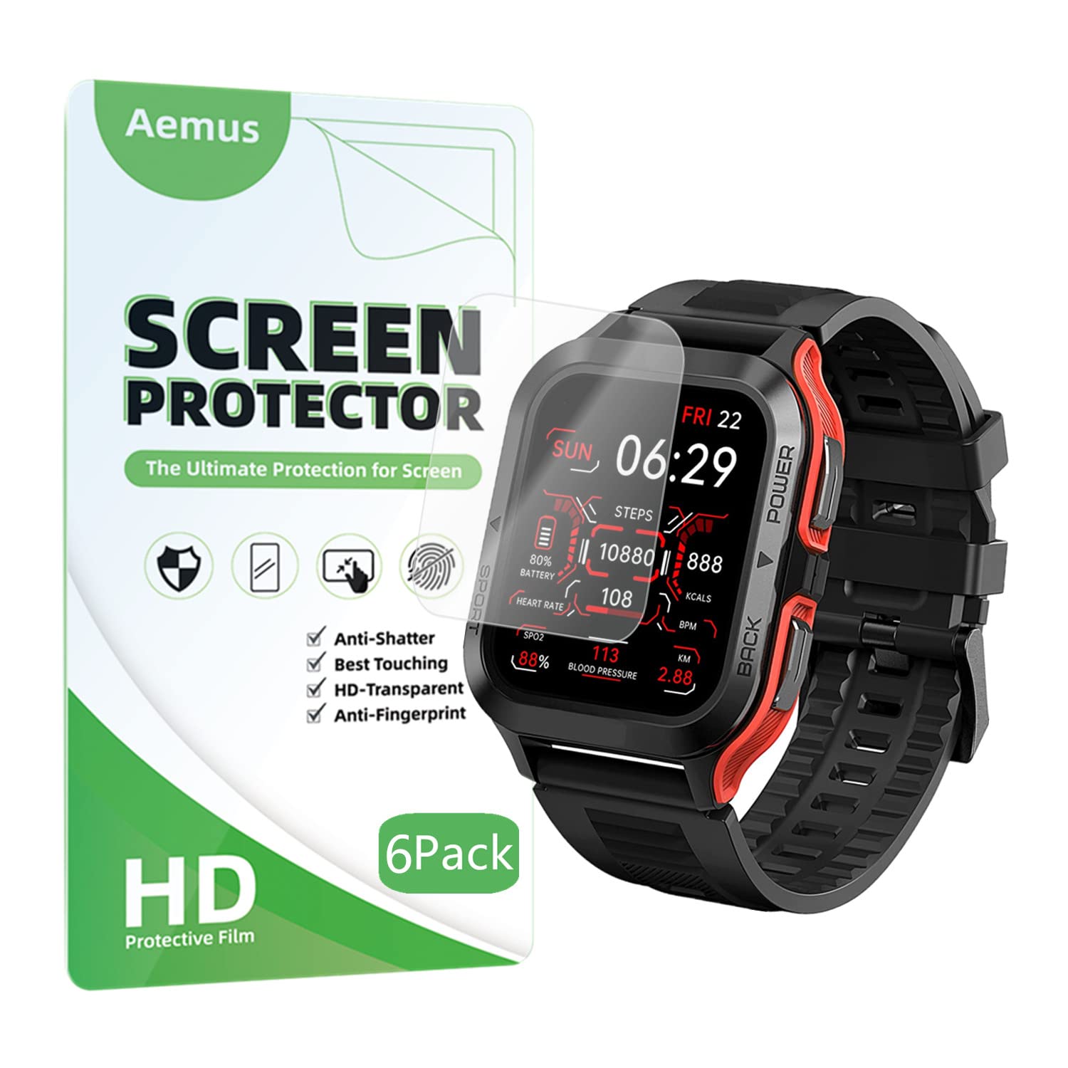 Photo 1 of Aemus Compatible for AMAZTIM M2 Screen Protector (6 Pack) Full Coverage PET Clear Film Compatible for KOSPET M2 1.85" Smart Watch