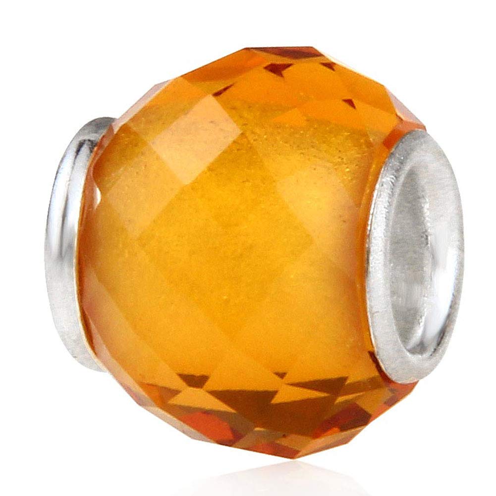 925 Sterling Silver Murano Lampwork Glass Charm Birthstone Charm Birthday Charm Anniversary Charm for Pandora Charm Bracelet … (Yellow)