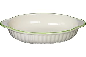 三陶 Sanko Banko Ware Oval Gratin Green Line 12476 Microwave and Oven Safe Color Line