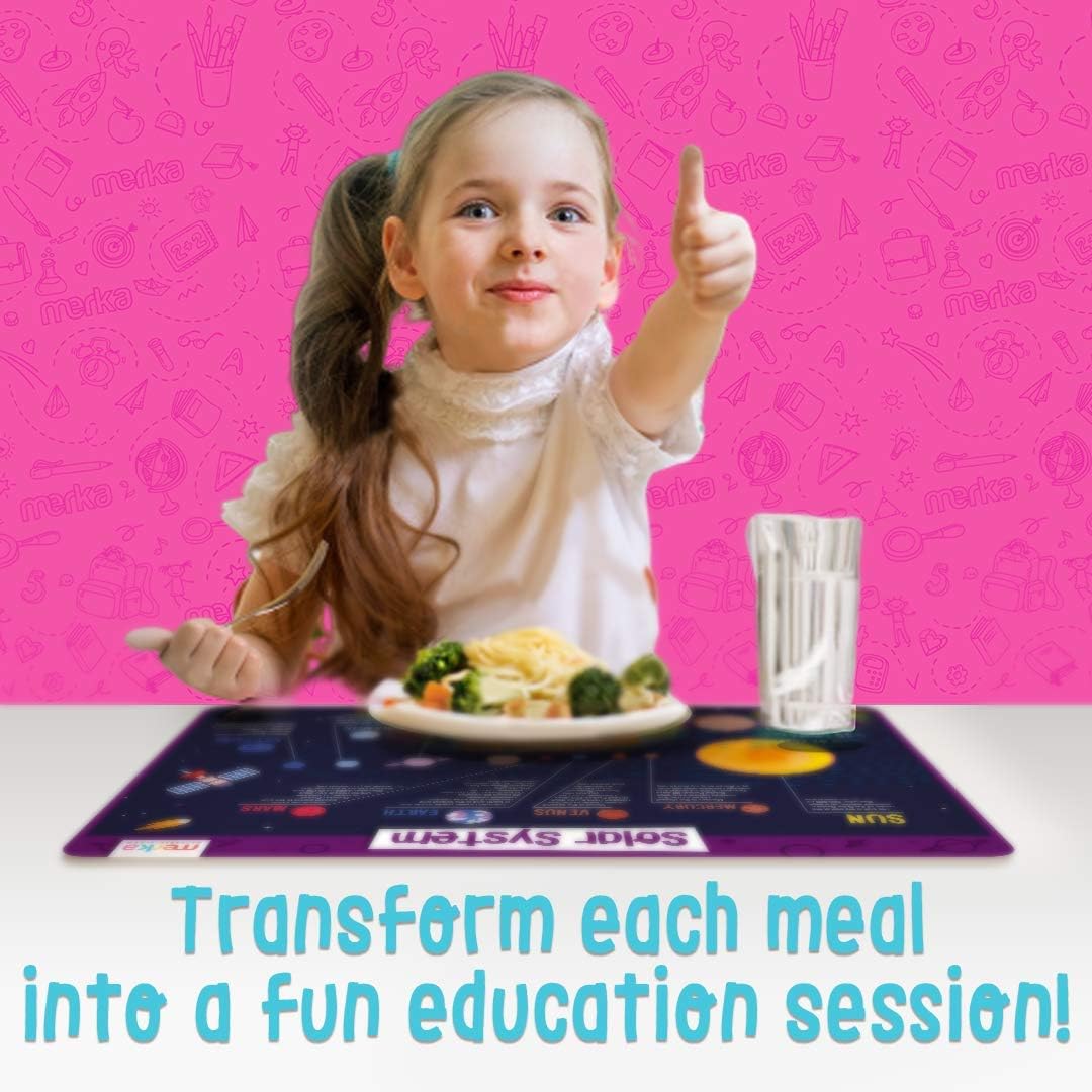 merka Kids Placemats Educational Placemat Non Slip Explorer Set Solar System Human Body USA World Map: Home & Kitchen