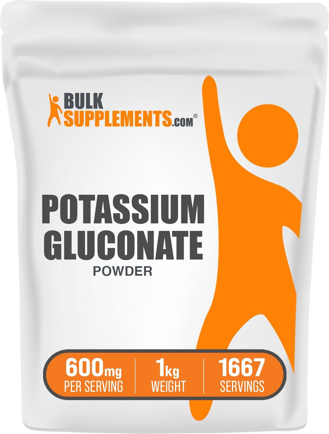 BulkSupplements.com Potassium Gluconate Powder - for Hydration Support, Mineral Supplement, Potassium 99mg - Gluten Free, 600mg per Serving, 1kg (2.2 lbs) (Pack of 1)