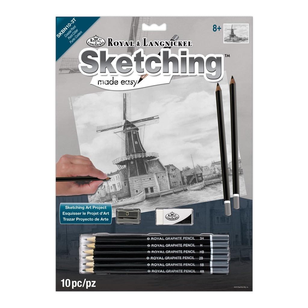 Royal & Langnickel 9 x 11 inch Coastal Point Pre-Printed Sketching Made Easy Drawing Set, Blue