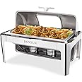 ROVSUN Roll Top Chafing Dish Buffet Set,NSF 9 Quart Rectangular Stainless Steel Chafer for Catering,Buffet Servers and Warmers Set with Glass Window for Wedding, Parties, Banquet, Events, Full Size