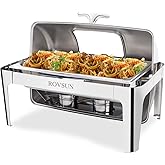 ROVSUN Roll Top Chafing Dish Buffet Set,NSF 9QT Rectangular Stainless Steel Chafer for Catering,Buffet Servers and Warmers Set with Glass Window for Wedding, Parties, Banquet, Events, Full Size