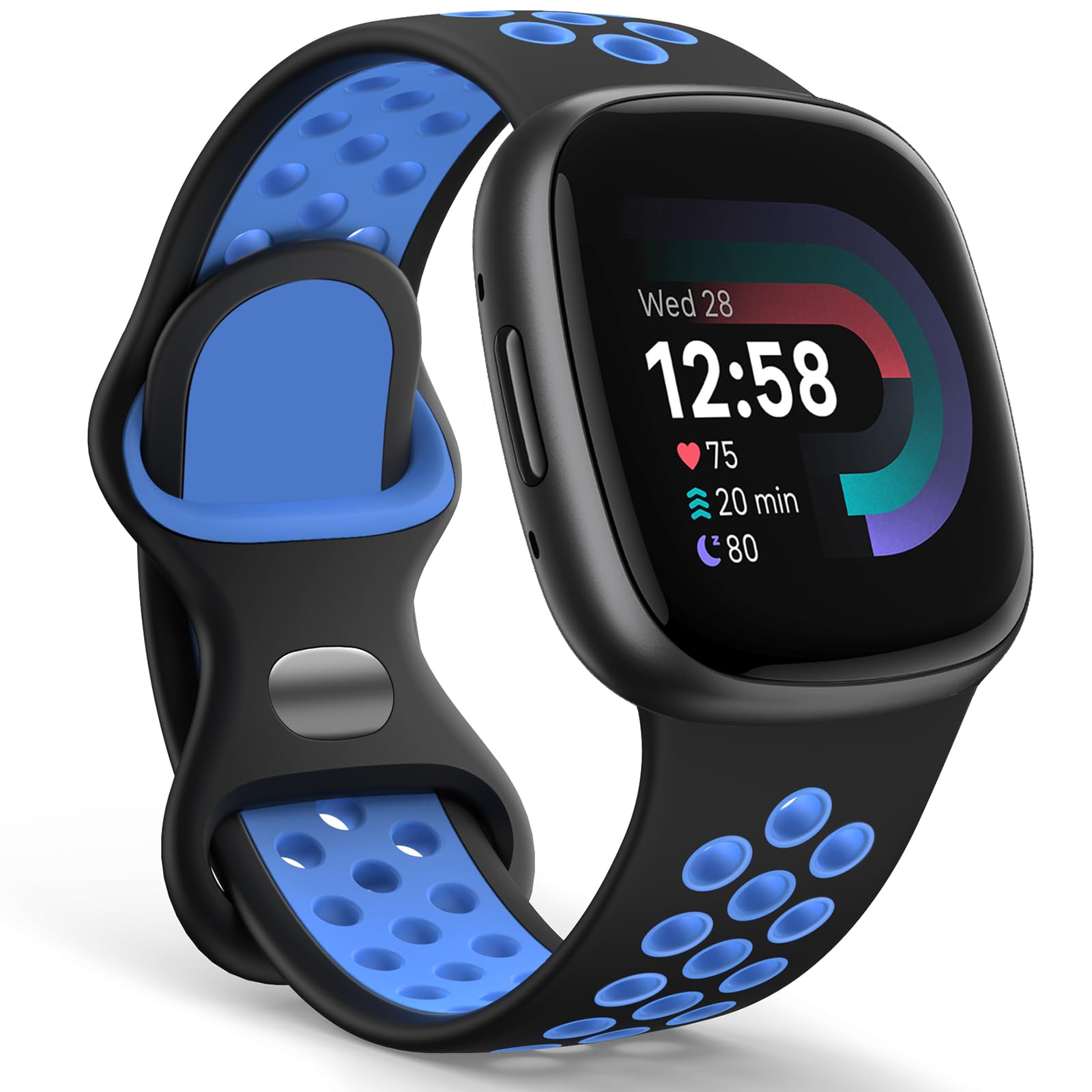 Yoohoo Silicone Bands Compatible with Fitbit Versa 3 Straps/Versa 4 Strap/Sense Strap/Sense 2 Straps for Women Men,Sport Breathable Soft Wristband Replacement for Fitbit Watch,Large