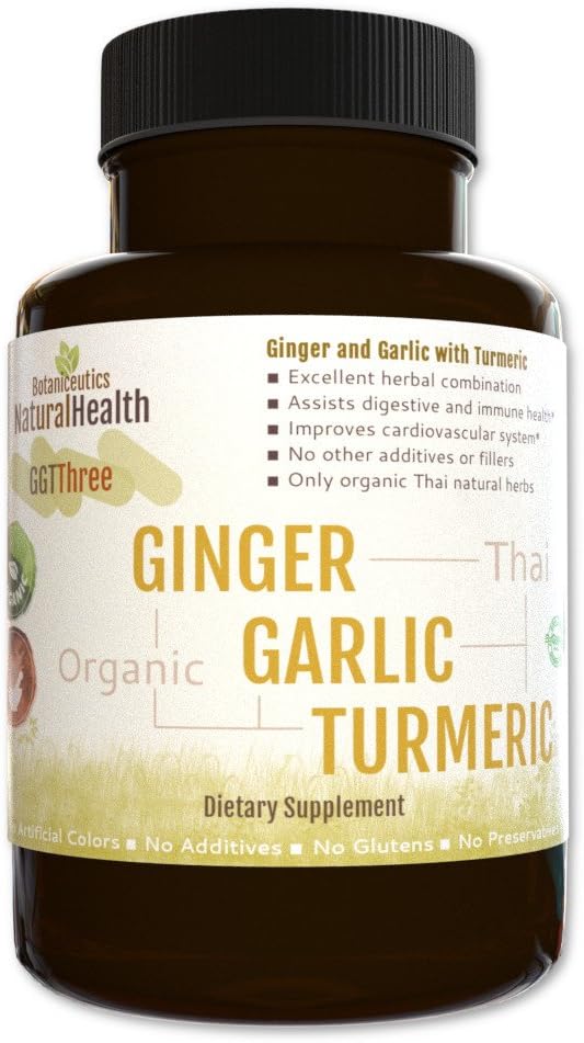 Botaniceutics GG&T - Organic Ginger, Garlic and Turmeric - 120 Capsules - 500 mg - Circulatory Health from Natural Ginger, Turmeric Curcumin and Garlic Allium.