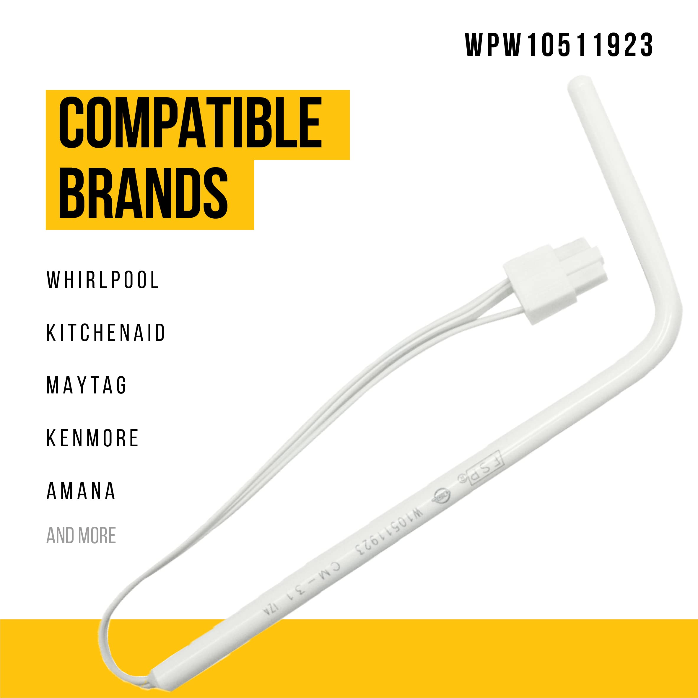 PartsBroz WPW10511923 Ice Maker Bin Temperature Sensor - Compatible With Whirlpool KitchenAid Kenmore Jenn-Air Ice Maker Refrigerator - Replaces AP6022509 W10511923 3021097 PS11755842