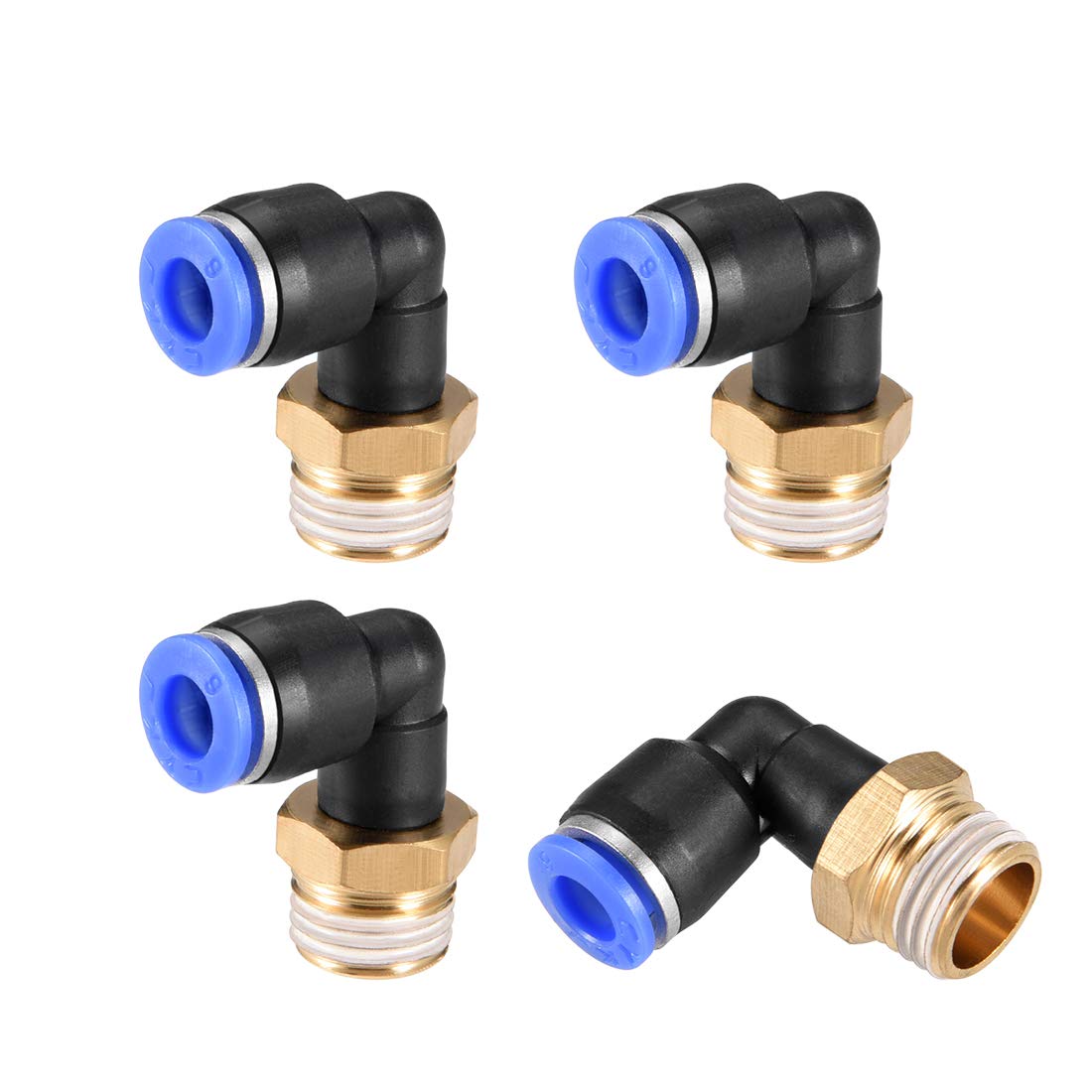 sourcing map Push to Connect Tube Fitting Male Elbow 6mm Tube OD x G1/4" Thread Pneumatic Air Push Fit Lock Fitting Blue 4pcs