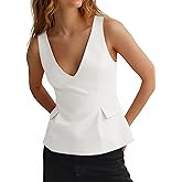 Tankaneo Womens Deep V Neck Suit Vest Peplum Summer Trendy Sleeveless Fitted Blazer Tank Tops Business Casual Blouses