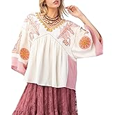 Aisongyuan Womens Floral Printed Blouse V-Neck 3/4 Sleeves Loose Fit Vintage Babydoll Tops