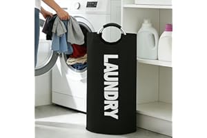 Laundry Hamper Storage Basket With Handles Upright Clothes Organizer Bag For Bedroom Bathroom Dorm Use, Black