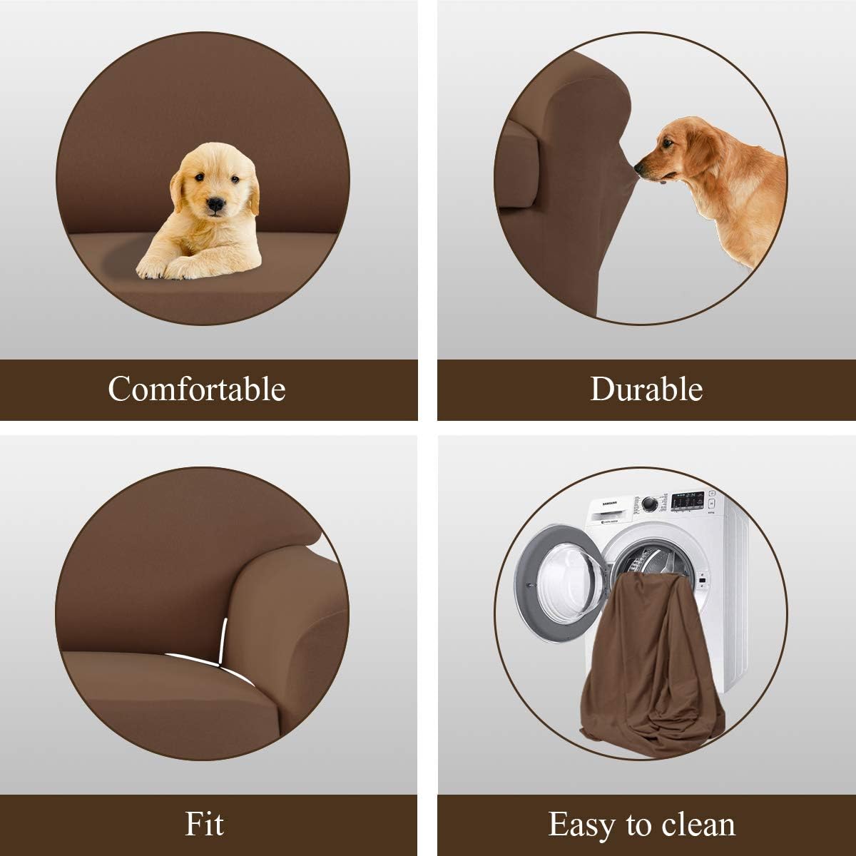 Easy-Going 2 Pieces Microfiber Stretch Couch Slipcover – Spandex Soft Fitted Sofa Couch Cover, Washable Furniture Protector with Elastic Bottom for Kids,Pet (Chair, Brown): Furniture & Decor